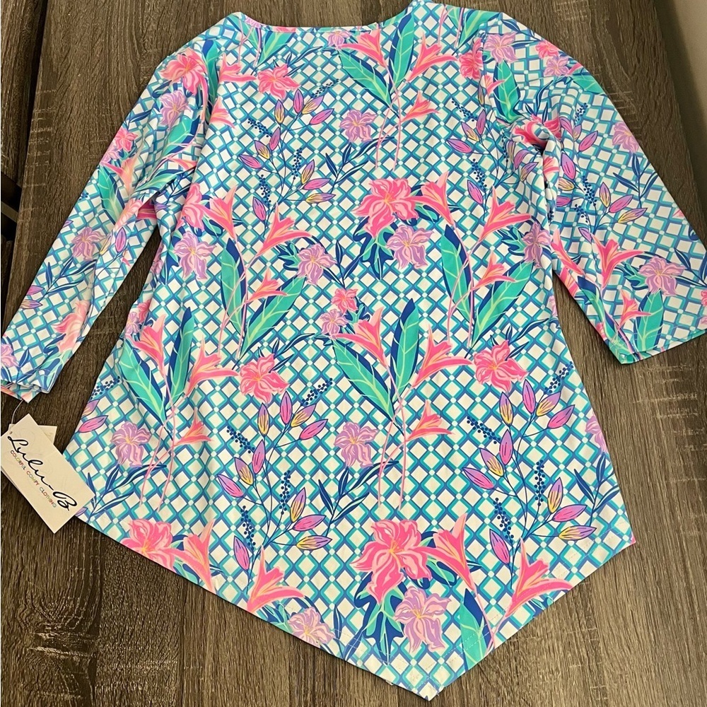 Lulu B UPF 50 Floral Cooling Top Small Bright Tropical Print 3/4 Sleeve NWT new‌ - Picture 7 of 12